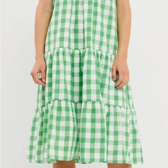 English Factory Green Gingham Puff Sleeve Dress 2X - Picture 2 of 4